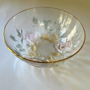 Vintage Rose Flash Salad Bowl with Gold Rim